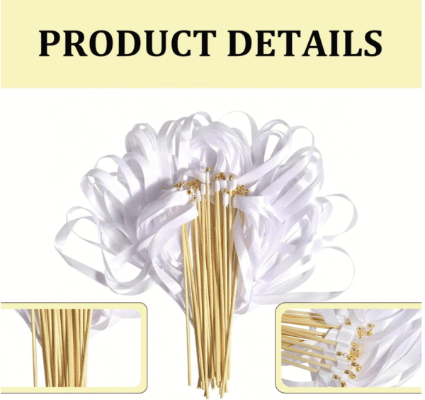 White Ribbon Wands with Bells- 50 piece - Image 4